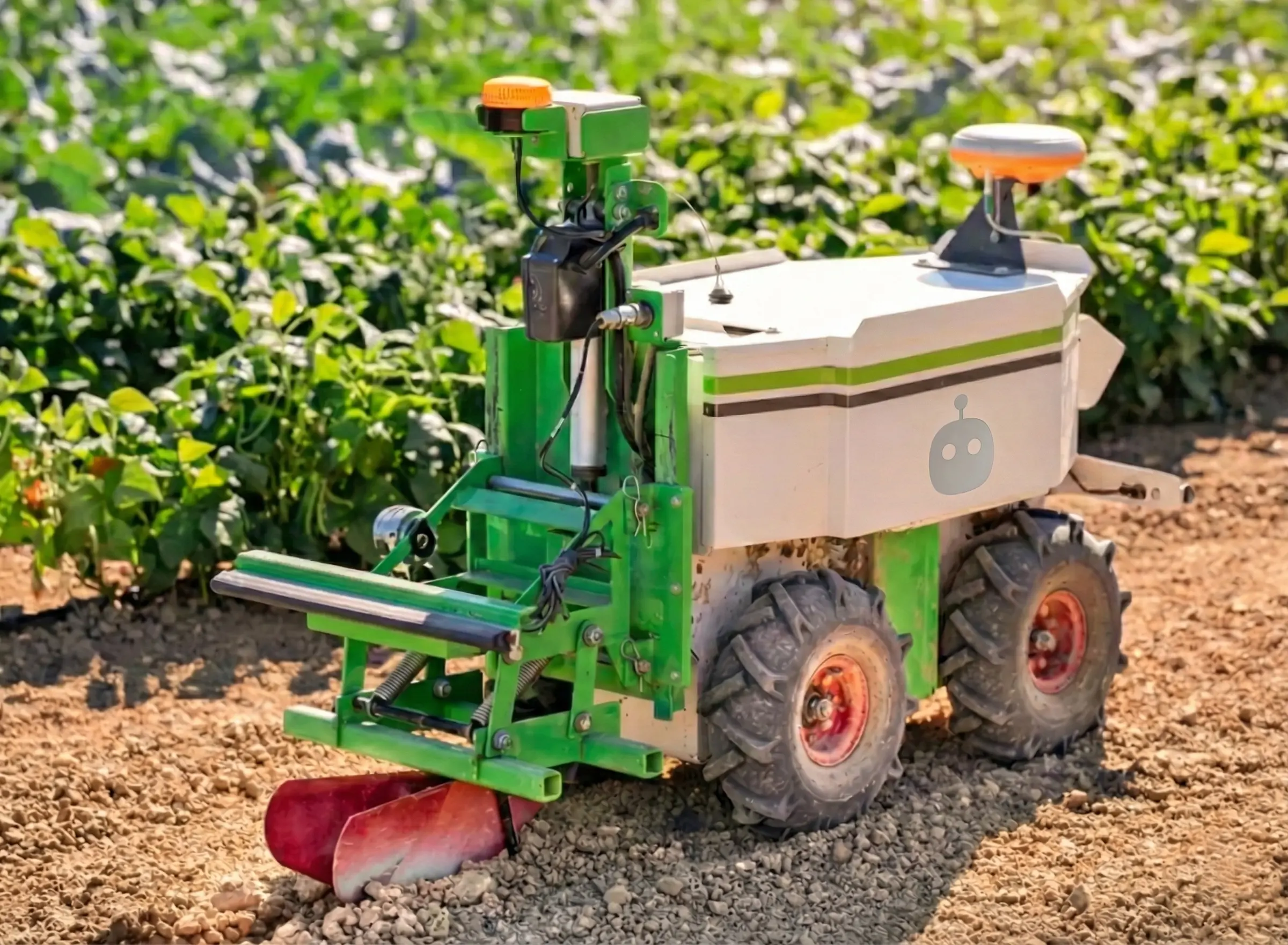 Droid drone with sensor payload flying a mapping pattern over a field
