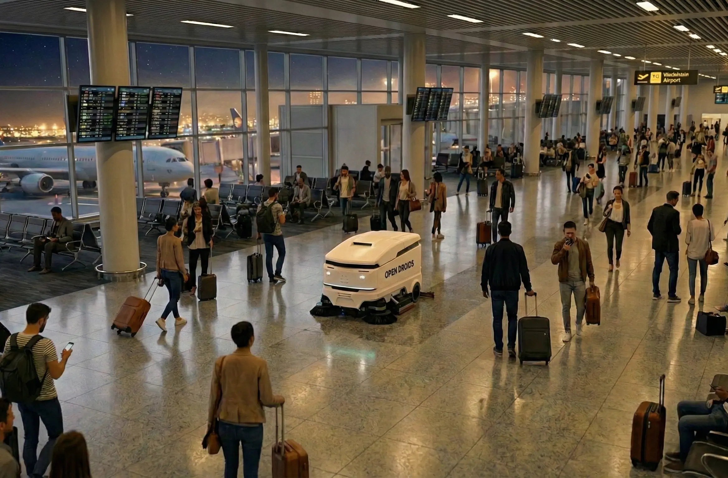 Droid robot deployed in an airport terminal environment