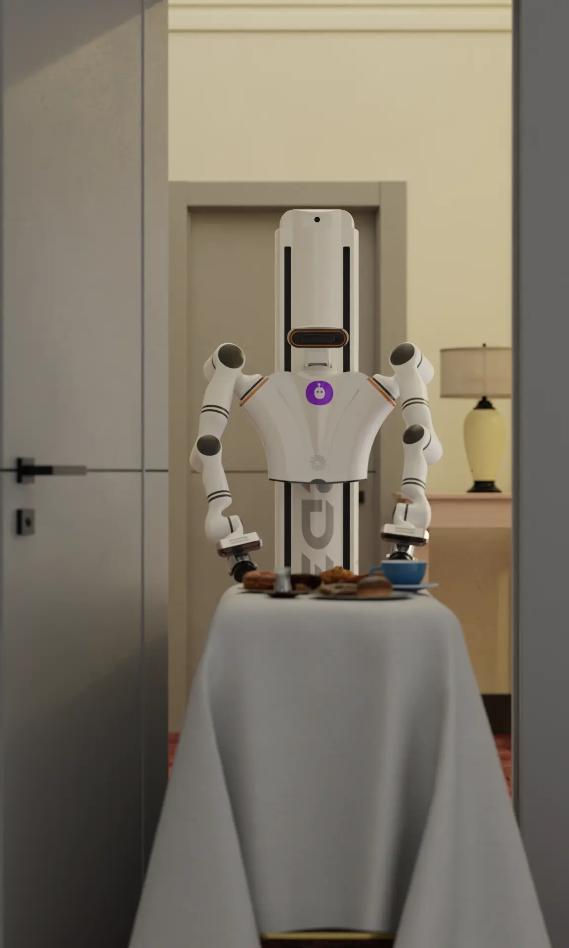 Droid hospitality robot in a hotel environment